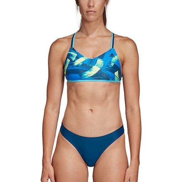 Adidas womens 42" Parley Beach Bikini 2-Piece Swimsuit Blue/Yellow DQ3174 - Picture 4 of 12